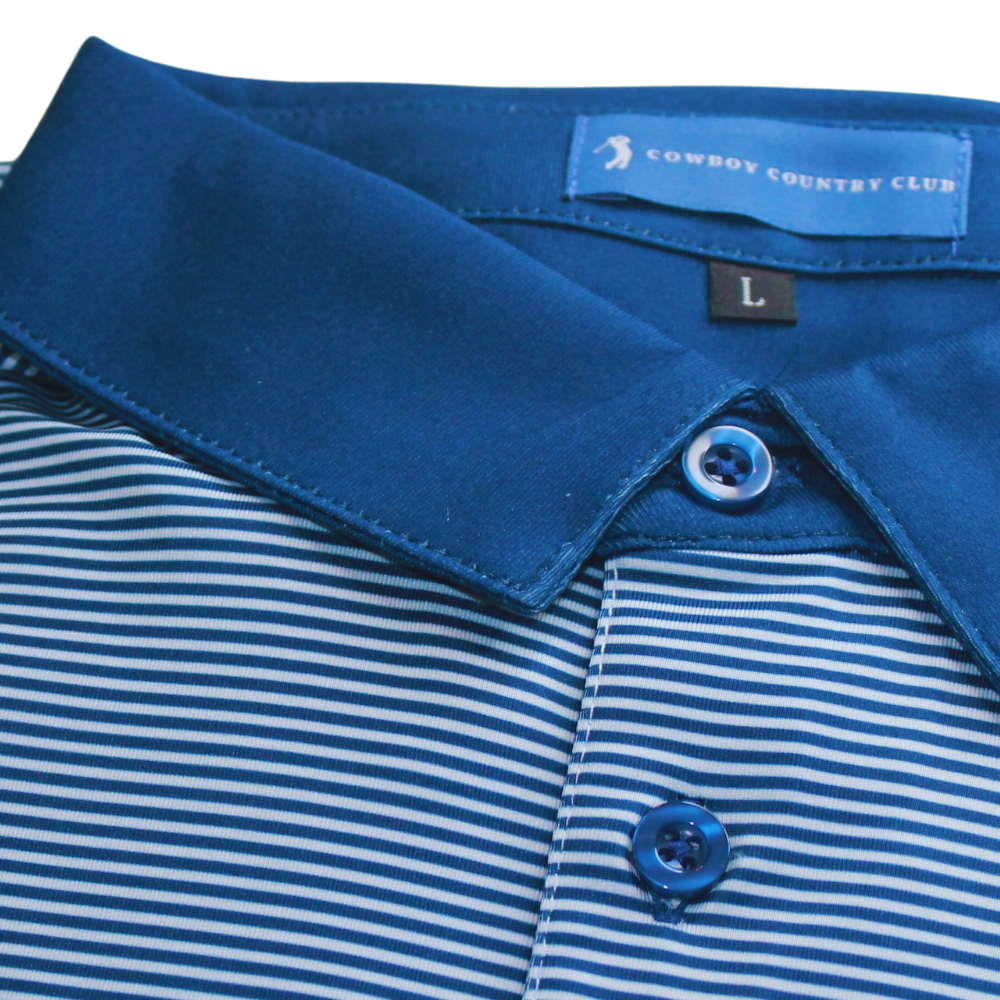 Navy Striped Print, Luxury Performance Golf Polo, Side View