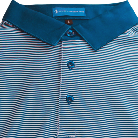 Navy Striped Print, Luxury Performance Golf Polo, Front Side